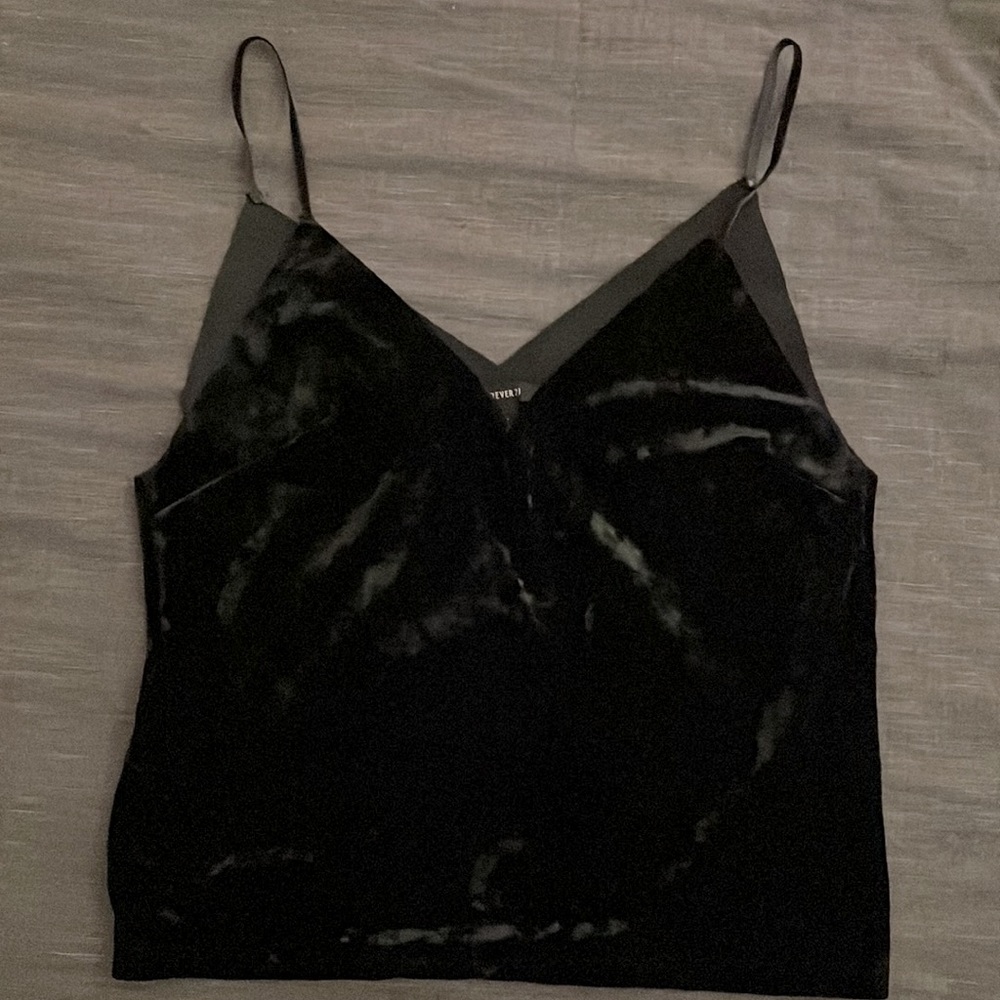 Black crushed velvet cami style tank top